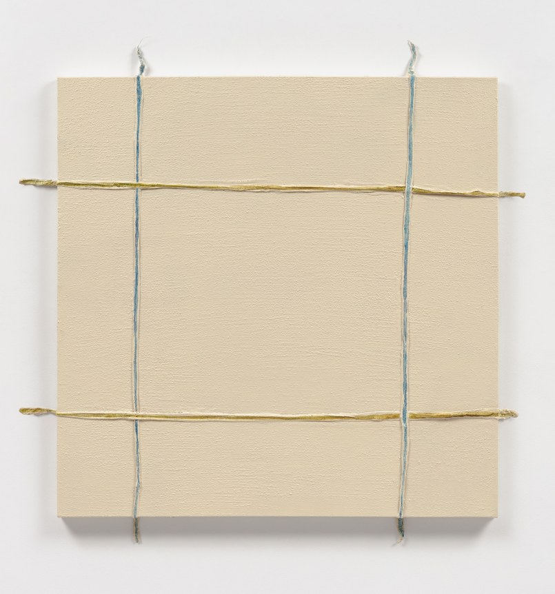 This is an image of a painting made by Abby Robinson in 2024 titled: Green/Blue Wall Grid.