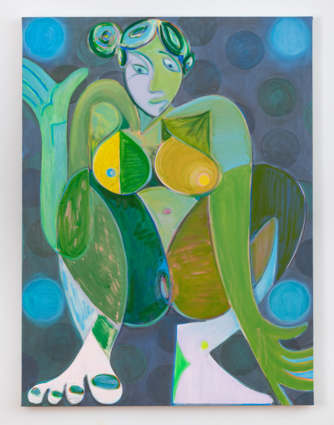 Antone Könst, "Juggling (green)", 2019, oil on canvas, 48 inches by 36 inches