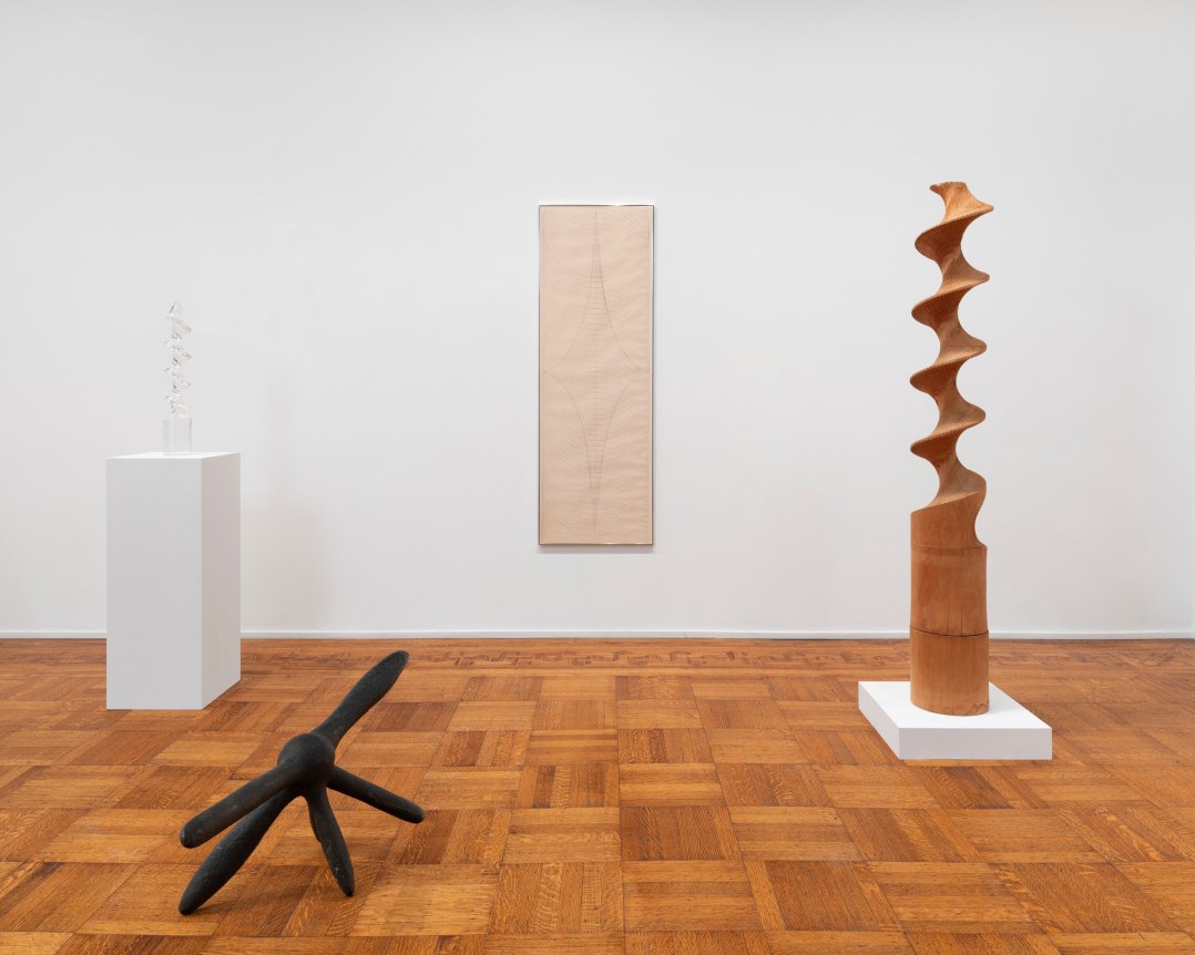 This is an image of an installation view of works by Ruth Vollmer at Tilton Gallery in 2025.