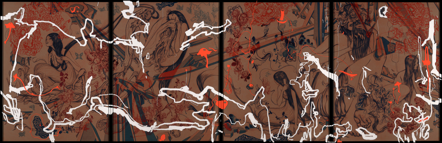 James Jean &quot;Velum&quot;, 2012 Archival inkjet print, enamel, acrylic vinyl, plexiglass &amp; wood 49 x 150 inches
