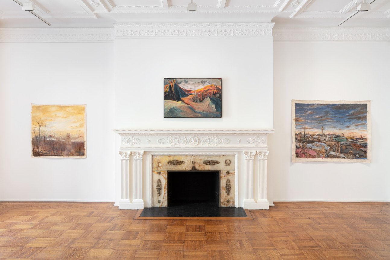 This is an installation view of the group exhibition co-curated by Tomashi Jackson at Tilton Gallery titled: Surprise!.