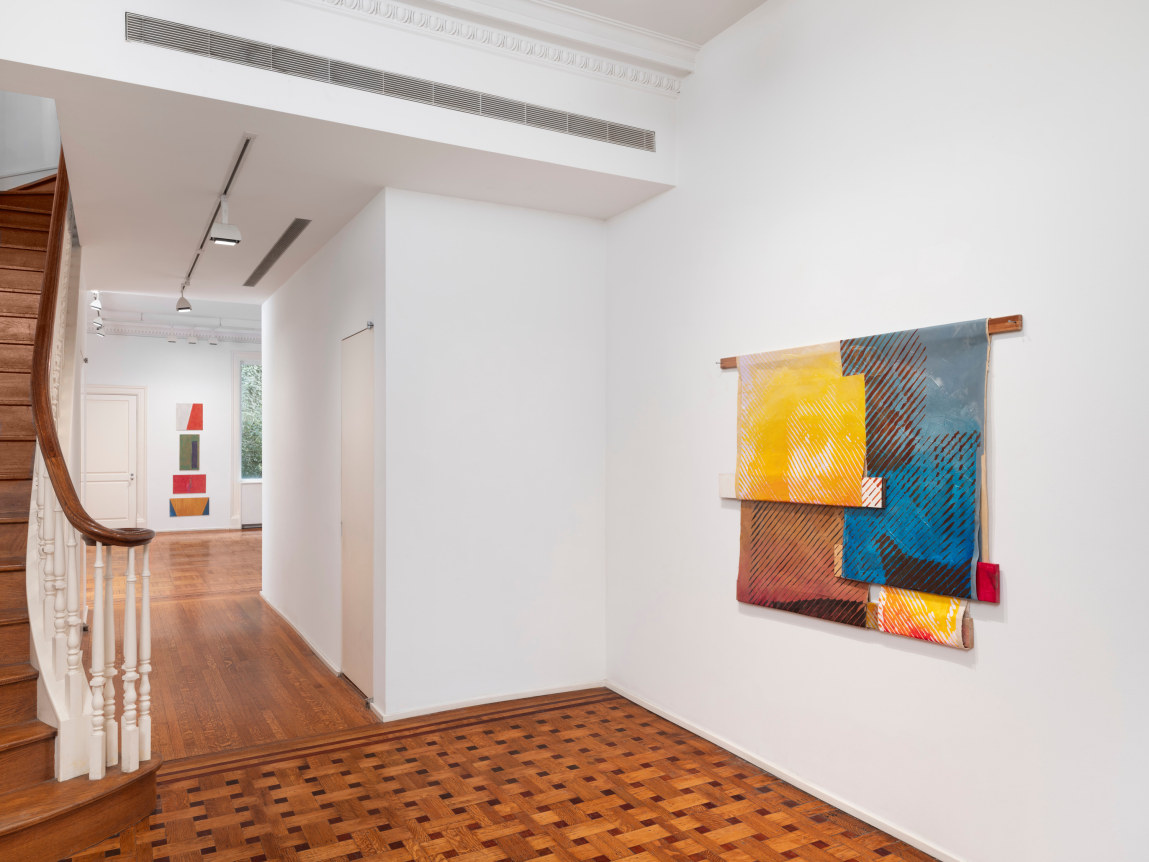 This is an image of an installation view of the Abstract group show on view at Tilton Gallery in 2025.