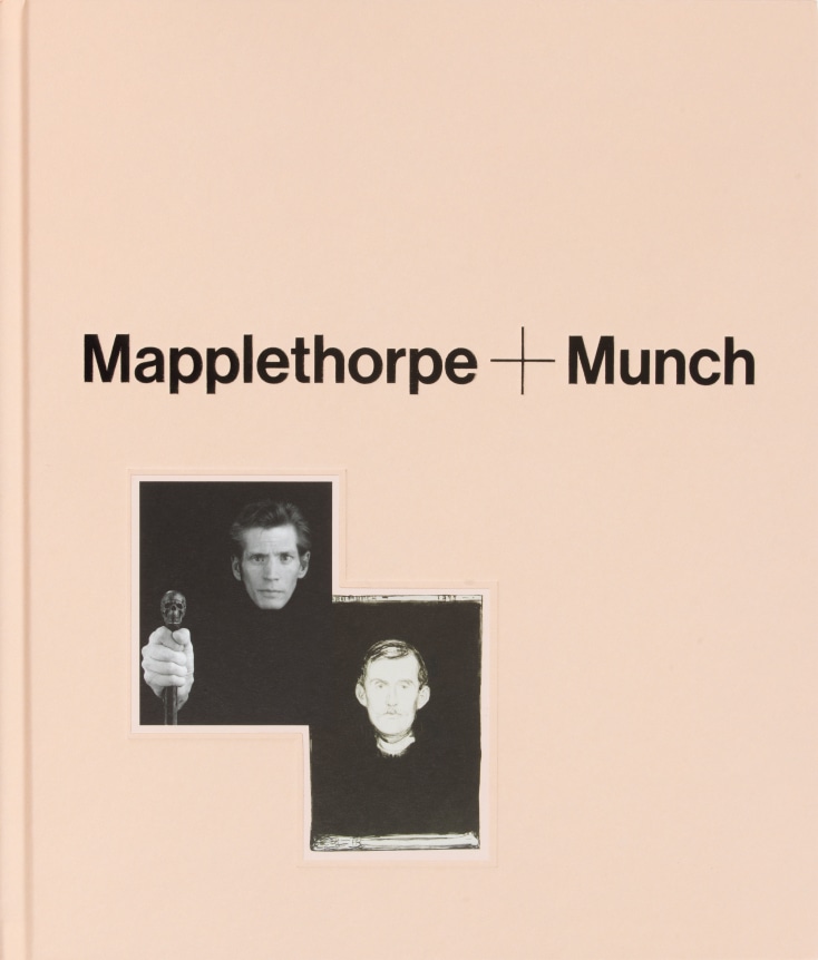 Self-portraits by Robert Mapplethorpe and Edvard Munch against a pink background with black text.