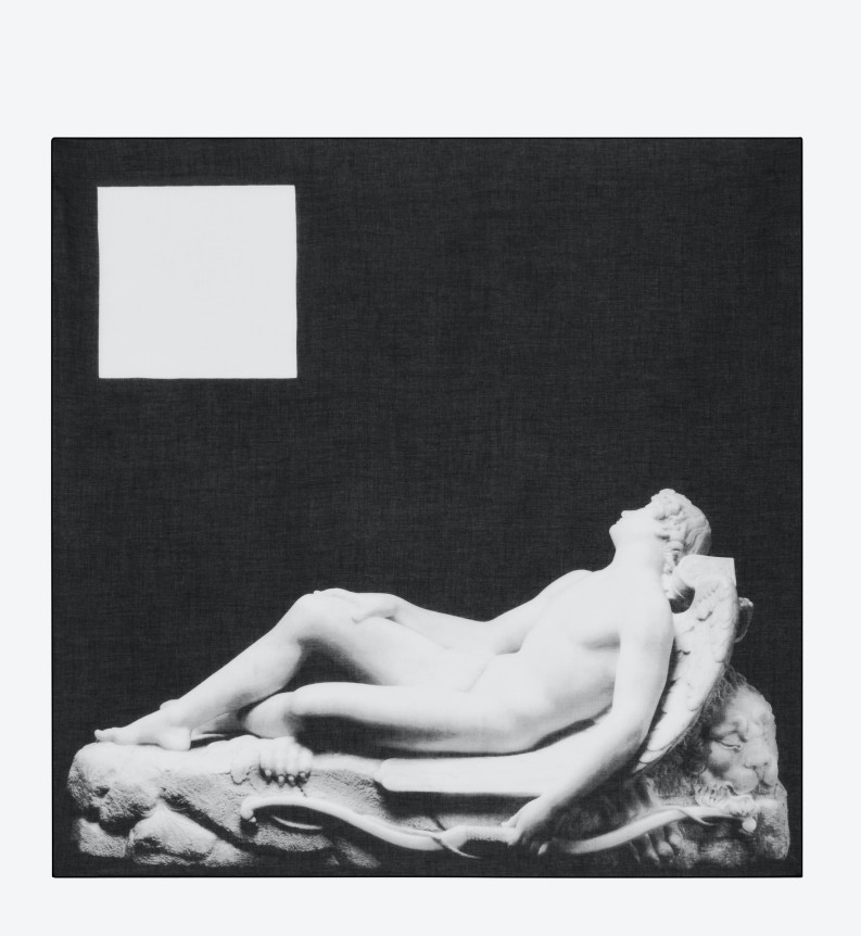 Scarf with a photograph of a sculpture of Sleeping Cupid.