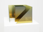 Larry Bell Deconstructed Cube SS with Triangle (Lemoncello / Emerald), 2020 Laminated glass, stainless steel and titanium dioxide 12 x 16 x 16 inches 30.5 x 40.6 x 40.6 cm