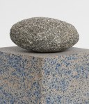 Jesse Schlesinger Cobble of milky way, straying planets,, 2025 Redwood (salvaged), glazed ceramic, and granite 33 1/2 x 13 1/2 x 13 1/2 inches 85.1 x 34.3 x 34.3 cm