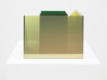 Larry Bell Deconstructed Cube SS with Triangle (Lemoncello / Emerald), 2020 Laminated glass, stainless steel and titanium dioxide 12 x 16 x 16 inches 30.5 x 40.6 x 40.6 cm