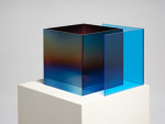 Larry Bell Untitled (Single Duo Nesting Box), 2021 Laminated glass coated with Inconel, SIO and Quartz 12 x 15 x 15 inches 30.5 x 38.1 x 38.1 cm