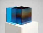 Larry Bell Untitled (Single Duo Nesting Box), 2021 Laminated glass coated with Inconel, SIO and Quartz 12 x 15 x 15 inches 30.5 x 38.1 x 38.1 cm