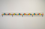 Tony Feher (Chanting One), 2008 Signed on shelf verso 34 glass bottles with screw caps, water, food color and painted wood shelf 8 1/4 x 120 1/2 x 3 1/2 inches 21 x 306.1 x 8.9 cm