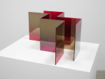 Larry Bell Red Experiment, 2021 Laminated glass coated with Titanium 16 x 30 x 30 inches 40.6 x 76.2 x 76.2 cm