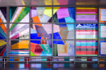 Sarah Cain Detail view of We Will Walk Right Up To The Sun, 2019 Stained glass framed by soldered zinc 10 x 150 feet Produced by the San Francisco Arts Commission  for the AirTrain station at San Francisco International Airport