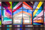 Sarah Cain Detail view of We Will Walk Right Up To The Sun, 2019 Stained glass framed by soldered zinc 10 x 150 feet Produced by the San Francisco Arts Commission  for the AirTrain station at San Francisco International Airport