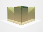 Larry Bell Deconstructed Cube SS with Triangle (Lemoncello / Emerald), 2020 Laminated glass, stainless steel and titanium dioxide 12 x 16 x 16 inches 30.5 x 40.6 x 40.6 cm