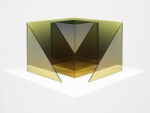 Larry Bell Deconstructed Cube SS with Triangle (Lemoncello / Emerald), 2020 Laminated glass, stainless steel and titanium dioxide 12 x 16 x 16 inches 30.5 x 40.6 x 40.6 cm
