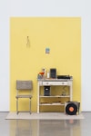 Jack Pierson
Diamond Life
1990
Table, chair, record player, record albums, books, ashtray, coffee cup, miscellaneous, linoleum flooring, and painted wall
96 x 60 x 48 inches (243.8 x 152.4 x 121.9 cm)