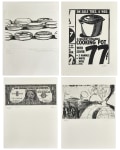 Wayne Thiebaud Untitled, 1962: etching on paper; signed and numbered below image: xv/xxv Thiebaud

Andy Warhol Cooking Pot, photogravure on paper, (#11.1 in Andy Warhol Prints A Catalog Raisonne 1962-1987); signed with a blindstamp below image: Andy Warhol; numbered below image: xv/xxv

Robert Watts Untitled, 1962 (this work is titled Dollar Bill in some sources): etching on paper; signed, numbered, and dated below image: Watts xv/xxv 1962

Robert Whitman Untitled, 1963: etching on paper; signed and numbered below image: xv/xxv R. Whitman
