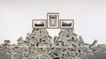 Hans Haacke The Business Behind Art Knows the Art of the Koch Brothers, 2014 3 color inkjet photos overall triptych framed :37 x 99 1/2 x 1 3/8 in. (94 x 252.7 x 3.5 cm) frame: 2 @ 20 5/8 x 33 x 1 3/8 in. (6.7 x 83.8 x 3.5 cm) frame: 1 @ 37 x 27 1/2 x 1 3/8 in (94 x 69.9 x 3.5 cm) photo-collaged hundred dollar bills each: 8 x 16 1/2 in. (20.3 x 41.9 cm) overall installation dimensions variable Edition 1 of 1, 1 AP