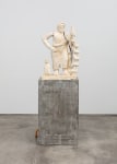 Justin Matherly Untitled (Fear, Anxiety and Joy), 2016 Modified gypsum, spray paint, acrylic paint, concrete, ambulatory equipment |figure: 38 1/2 x 19 x 16 in. (97.8 x 48.3 x 40.6 cm); base: 30 1/4 x 23 1/2 x 23 1/4 in. (76.8 x 59.7 x 59.1 cm); sculpture: 68 3/4 x 42 1/2 x 39 1/4 in. (174.6 x 108 x 99.7 cm).