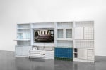 Matias Faldbakken
EUROPE IS BALDING, 2016
ceramic tiles and tile adhesive on entertainment center, video monitor, video: 12 minutes and 23 seconds
71 x 16 x 165 in. (180.3 x 40.6 x 419.1 cm)
Edition 2 (version 2) of 3, 1 AP