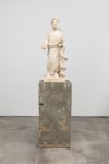 Justin Matherly Untitled (Fear, Anxiety and Joy), 2016 Modified gypsum, spray paint,acrylic paint, concrete, ambulatory equipment, aluminum paowder figure: 42 1/2 x 18 x 12 in. (108 x 45.7 x 30.5 cm); base: 45 1/2 x 22 x 17 1/2 in. (115.6 x 55.9 x 44.5 cm); sculpture: 88 x 40 x 29 1/2 in. (223.5 x 101.6 x 74.9 cm)