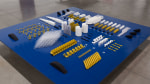 Altar/Engine, (detail), 2015 3D printed nylon and plastic on table of aluminum, wood and paint an array of 126 elements ranging from 18 x 18 x 10 in. (45.7 x 45.7x 25.4 cm) to .0625 x 1 x 2 in. (.16 x 2.5 x 5.1 cm) Table: 15 x 108 x 108 in. (38.1 x 274.3 x 274.3 cm)