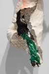 Vested Spirit, (detail), 2015 handmade paper over chicken wire, coal tempera, acrylic medium, gold sparkles, sparkles 36 1/2 x 16 x 11 in. (92.7 x 40.6 x 27.9 cm)