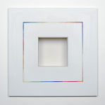 Jackie Winsor Inset Wall Piece White with Four Color Spectrum Drawing, 1995 plaster and color pencil 18" x 18" x 4 1/2"