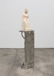 Justin Matherly Untitled (Fear, Anxiety and Joy), 2016 Modified gypsum,spray paint, epoxy, concrete, ambulatory eqipment figure: 24 1/2 x 10 x 7 1/2 in. (62.2 x 25.4 x 19.1 cm); base: 41 1/2 x 13 x 12 in. (105.4 x 33 x 30.5 cm); sculpture: 66 x 23 x 19 1/2 in. (167.6 x 58.4 x 49.5 cm)