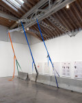 Matias Faldbakken Ladder Pull #2, (detail), 2014 concrete barriers, aluminum ladders, nylon ratchet straps, canvas and leather sling straps 312 x 381 x 221 in. (792.5 x 967.7 x 561.3 cm) 26 ft x 31 ft 9 in. x 18 ft 5 in. (792.5 x 967.7 x 561.3 cm)