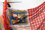 Eric N. Mack Face of Spring Summer (FOSS), (detail), 2021 cotton, satin, silk, acetate, polyester, acrylic, orange peels, corks, plastic and bone buttons 82 x 218 x 25 in. (208.3 x 553.7 x 63.5 cm) Photo: Oriol Tarridas