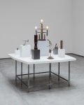 Sam Durant “An Ingression of the Superstructure Into the Base”, 2014 found objects, light bulbs, plaster, wood, marble, steel, wood, MDF, acrylic, gauche, (fabrication Chris Dyson)  overall 65 1/2 x 56 1/2 x 57 in. (1.3 x 143.5 x 144.8 cm)