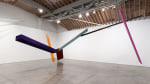 Joel Shapiro Untitled, 2012-2014 wood, casein, and cord 10 pieces: A: 1 9/16 x 10 x 170 in. (4.0 x 25.4 x 431.8 cm) (orange/brown) B: 1 3/16 x 13 1/2 x 142 1/2 in. (3.0 x 34.3 x 362.0 cm) (green/grey) C: 10 1/2 x 16 x 131 in. (26.7 x 40.6 x 332.7) (paris blue) D: 8 x 17 1/2 x 80 in. (20.3 x 44.5 x 203.2 cm) (pink) E: 1 5/16 x 20 x 174 in. (3.3 x 50.8 x 442.0 cm) (yellow) F: 1 3/4 x 6 x 211 7/8 in. (4.4 x 15.2 x 538.2 cm) (lamp black) G: 1 27/32 x 13 x 151 in. (4.7 x 33.0 x 383.5 cm) (cobalt violet) H: 2 x 4 x 320 in. (5.0 X 10.2 X 812.8) (malachite) I: 1 11/16 x 3 x 240 in. (4.3 X 7.6 X 609.6 cm) (white) Door: 1 1/8 x 39 7/8 x 86 in. (2.9 x 101.3 x 218.4 cm) (urbino red) installation dimensions variable