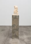 Justin Matherly Untitled (Fear, Anxiety and Joy), 2016 Modified gypsum, acrylic paint, aluminum powder, concrete, ambulatory equipment figure: 16 1/2 x 10 1/4 x 5 in. (41.9 x 26 x 12.7 cm); base: 41 3/4 x 13 1/2 x 13 in. (106 x 34.3 x 33 cm); sculpture: 58 1/4 x 23 3/4 x 18 in. (148 x 60.3 x 45.7 cm)