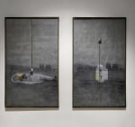 Touching the earth and passing the name,&amp;nbsp;2019
Oil, acrylic, metal mesh, archival paper, artist designed cast iron frame
57&amp;quot; x 66&amp;quot; (overall) | 57&amp;quot; x 32&amp;quot; (Each of 2)&amp;nbsp;