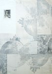 Behind a thin film, 1993
Indigo and earth pigment, acrylic on printed paper, collage and tracing paper pasted on paper
24" x 17 1/2"
