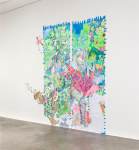 Sam Keogh&amp;nbsp;
The Unicorn Surrenders to a Maiden Cartoon, 2023
acrylic, watercolour, coloured pencil, gold leaf and painter&amp;rsquo;s tape on 70gsm acid-free layout paper
300 x 350 cm approx / 118.1 x 137.8 in approx&amp;nbsp;