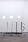 Andy Fitz
Desire Lines (Electric Fence),&amp;nbsp;2022
steel, wiring, lampshades, bulbs
184 x 216 x 25 cm / 72.4 x 85 x 9.8 in