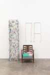 Aleana Egan
sound clips
2023
chair, clothes, fabric diptych, fabric samples, steel mesh
199 x 114 x 67 cm / 78.3 x 44.9 x 26.4 in total