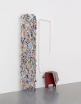 Aleana Egan&amp;nbsp;

small scene,&amp;nbsp;2025

steel mesh, fabric, painted MDF stool, noil, card, tape

175 x 87.5 x 18.5 cm / 68.9 x 34.4 x 7.3 in