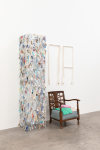 Aleana Egan
sound clips
2023
chair, clothes, fabric diptych, fabric samples, steel mesh
199 x 114 x 67 cm / 78.3 x 44.9 x 26.4 in total