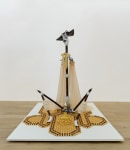 Justin Fitzpatrick
Bee and pollen I, 2022
Wood, resin, silk metal wire, beaded car seat covers, fabric tape
165 x 127 x 165 cm