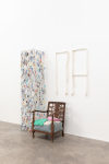 Aleana Egan
sound clips
2023
chair, clothes, fabric diptych, fabric samples, steel mesh
199 x 114 x 67 cm / 78.3 x 44.9 x 26.4 in total