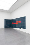 Indoor view of wall sculpture installation by Matias Faldbakken