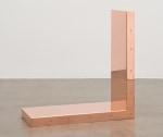 Copper wall sculpture by Walead Beshty, Copper Surrogate (60” x 120” 48 ounce C11000 Copper Alloy, 90º Bend, 120” Bisection/Section 9: June 1–8/August 30, 2016, Zürich, Switzerland; June 19–21/November 15, 2018, Chur, Switzerland; May 22/September 13–17, 2019, Geneva, Switzerland; January 10–21/August 13, 2020, Winterthur, Switzerland) 2016– Polished copper 29 x 76 x 76 cm / 11 1/2 x 30 x 30 in