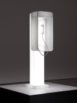 Phonebooth sculpture by Doug Aitken, twilight 2014 Cast resin, acrylic, responsive LEDs 182 x 138 x 138 cm / 71 3/4 x 54 1/4 x 54 1/4 in ​Edition of 4 + 2 AP © Doug Aitken