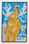 painting of a nude female on a blue background