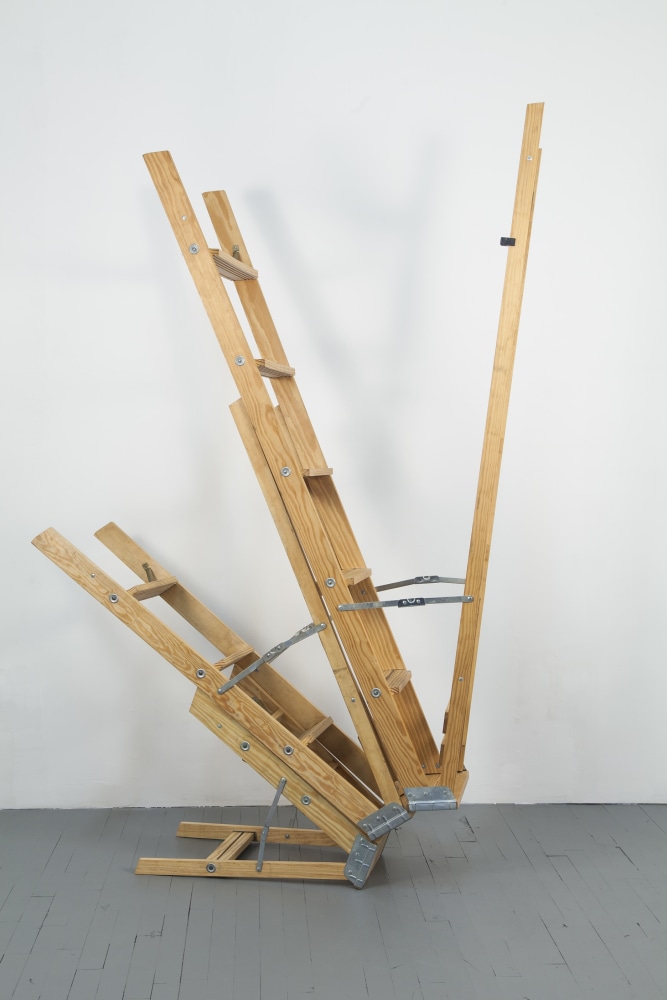 Joe Nanashe, Descent, 2018, wooden ladders, 84h x 48w x 24d in.