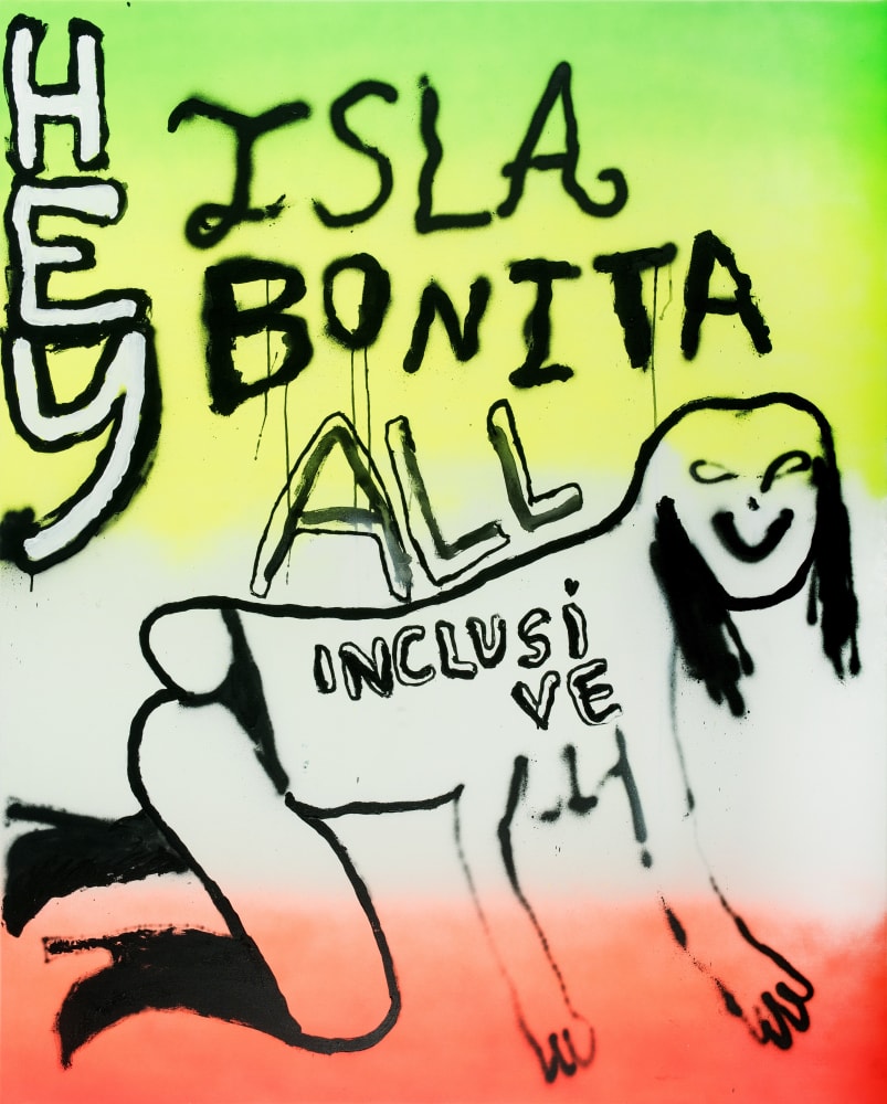 All Inclusive, 2019, oil and spray on canvas, 162 × 130 cm