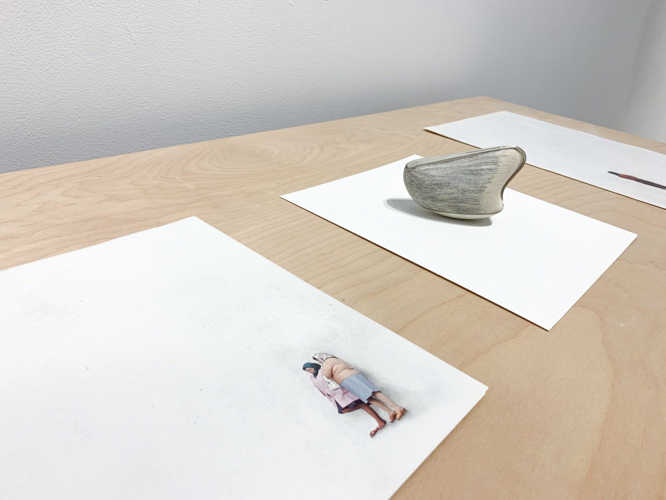 Jonathan Callan, Drawings and other objects from the living room table. Installation view.